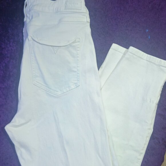 Guess Pre-loved White Stretch Denim 1981 skinny crop jeans Size 31 - Picture 6 of 7